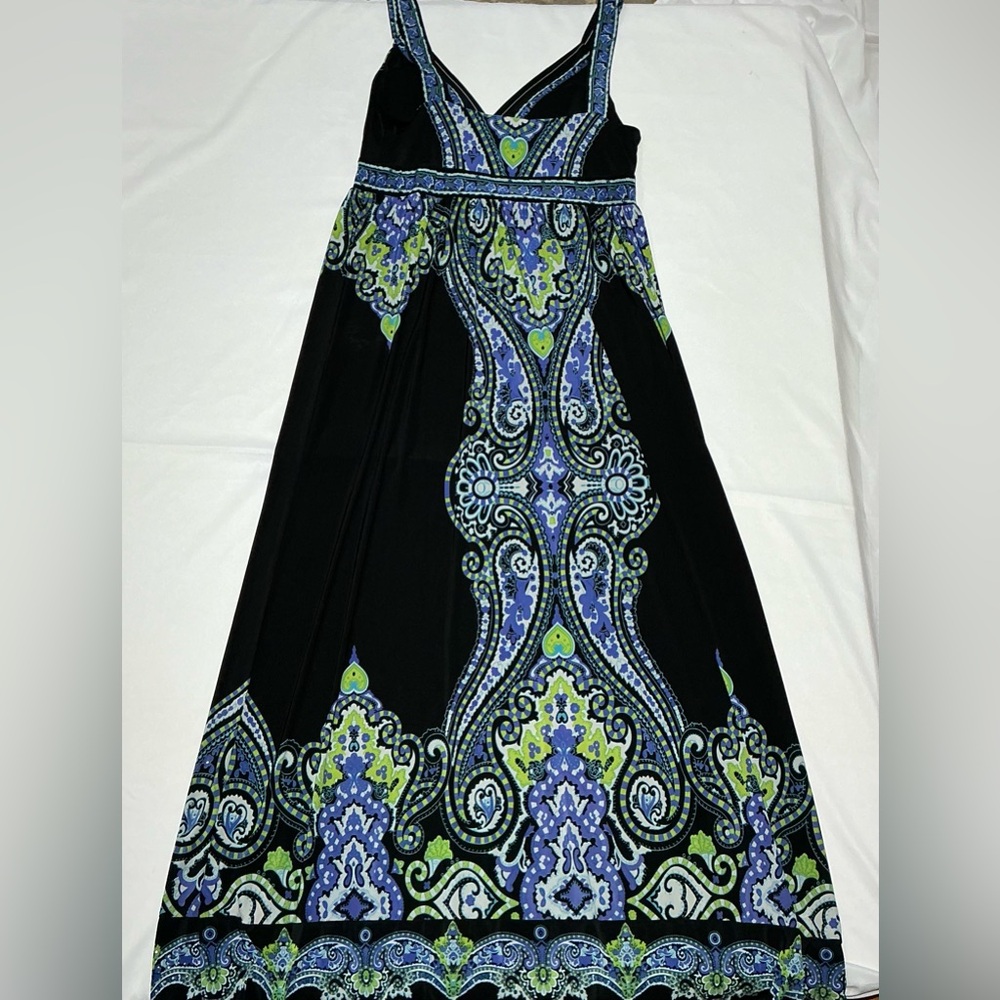 INC International Concepts Black Maxi Dress with Blue & Green Paisley Print - Picture 5 of 9